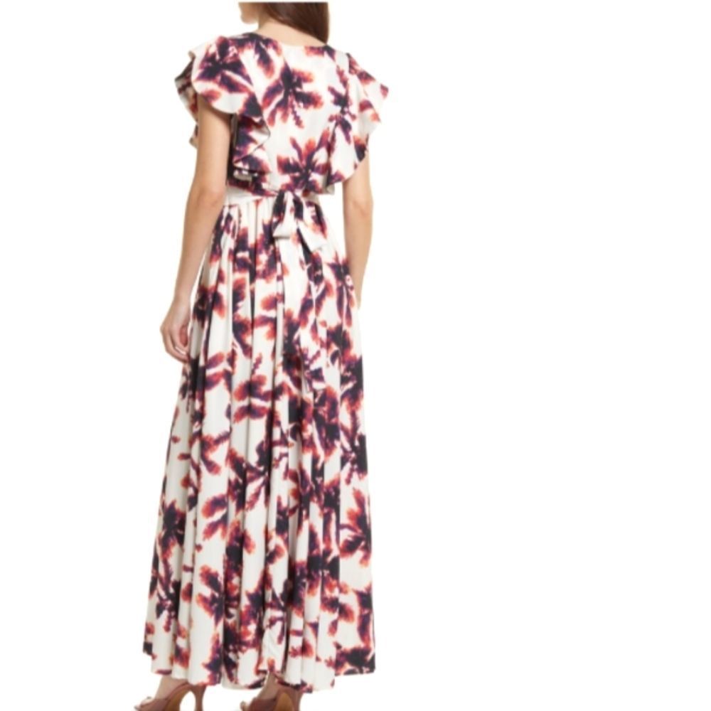 AREA STARS  PALM WHITE MAXI DRESS WITH RUFFLE SLEEVES DETAILS - Picture 6 of 6